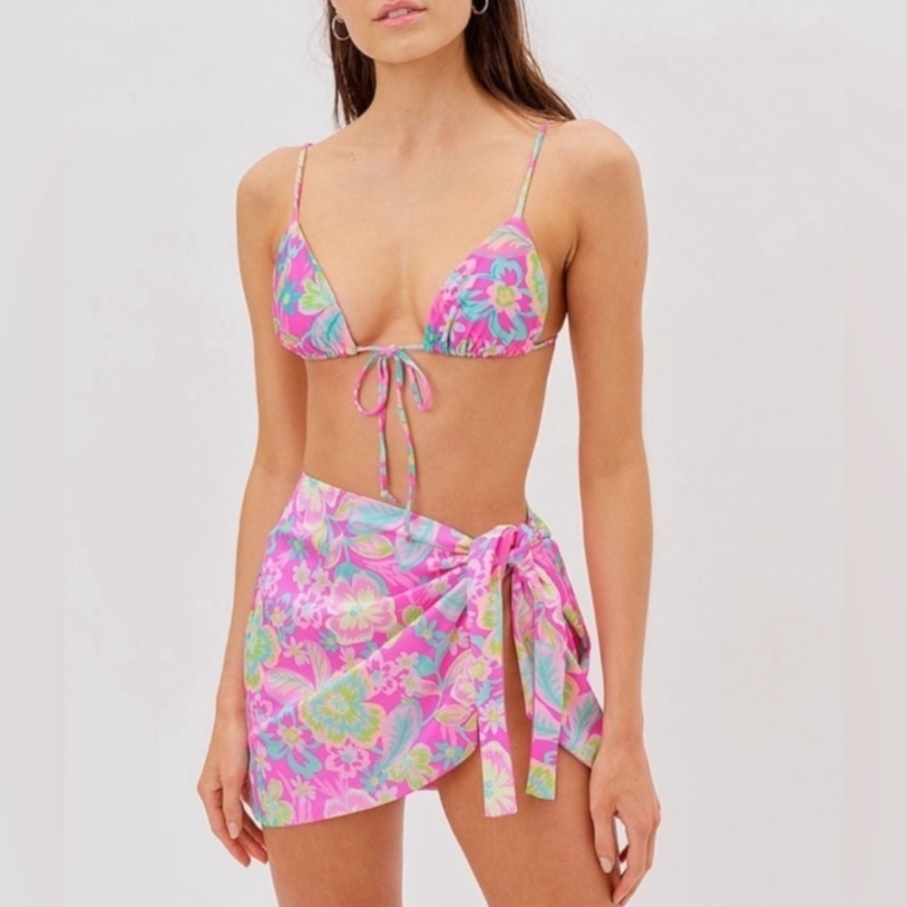 New! For love and lemons Lizzy Floral Wrap Swim Skirt Coverup 24061